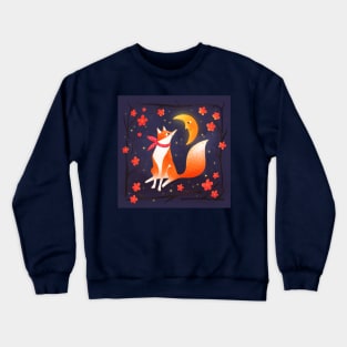 Cute fox , crescent moon and flowers, version 1 Crewneck Sweatshirt